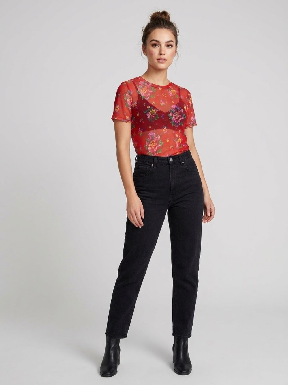 Revolve | & Other Stories Short Sleeve Sheer Floral Stretch Mesh Top Tee Blouse
